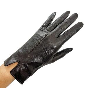 Vintage dark brown leather short pique stitched wrist length driving gloves 6.5
